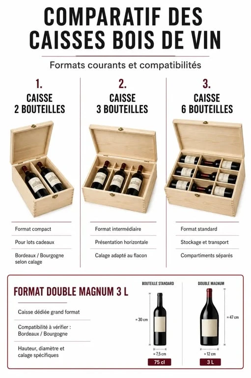 Comparatif des caisses bois de vin selon le nombre de bouteilles et les formats