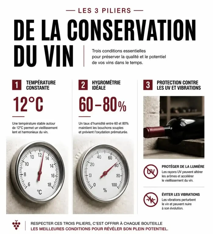 Infographie des conditions idéales pour une cave de vieillissement