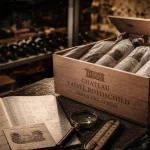 Grands crus Bordeaux : caisse de bouteilles en cave