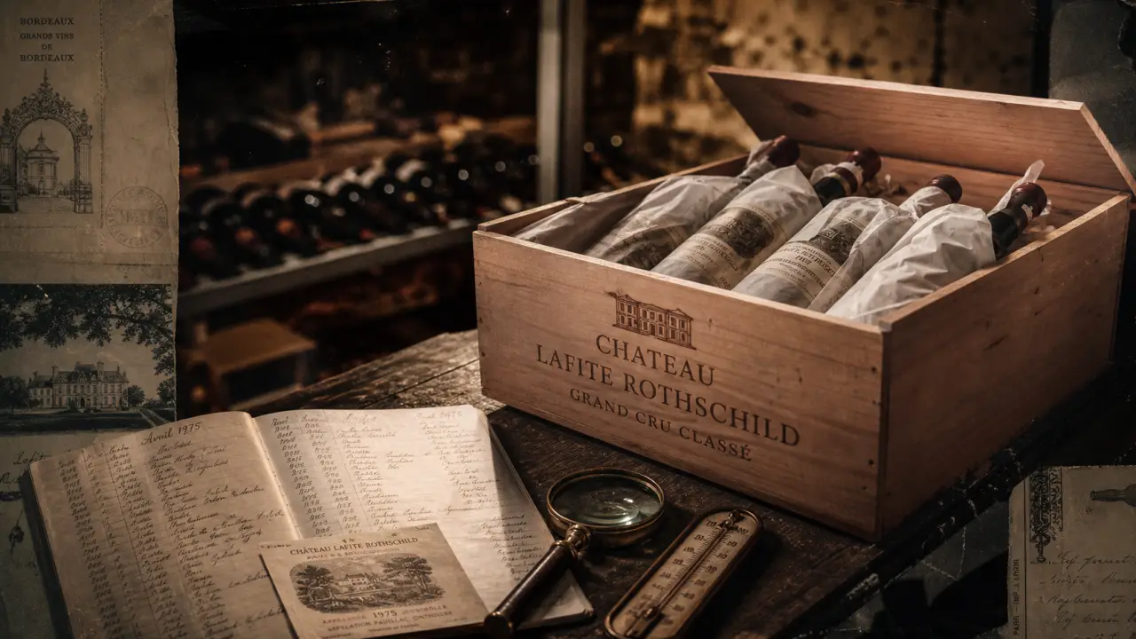 Grands crus Bordeaux : caisse de bouteilles en cave