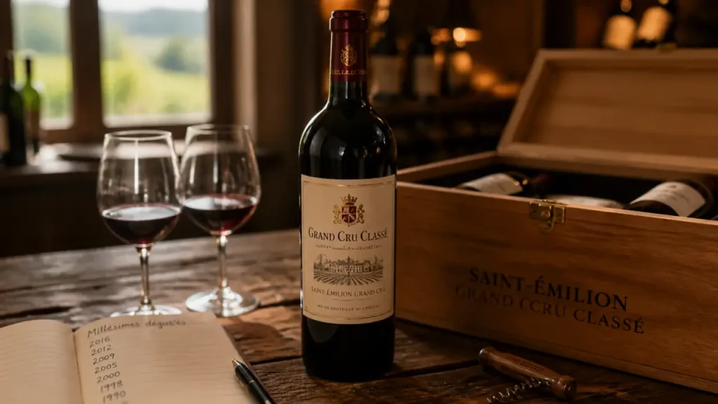 Grands crus classes st emilion : bouteille en dégustation