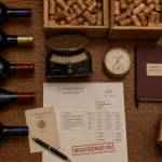 Investissement vin : bouteilles dans la cave, caisses et thermohygromètre