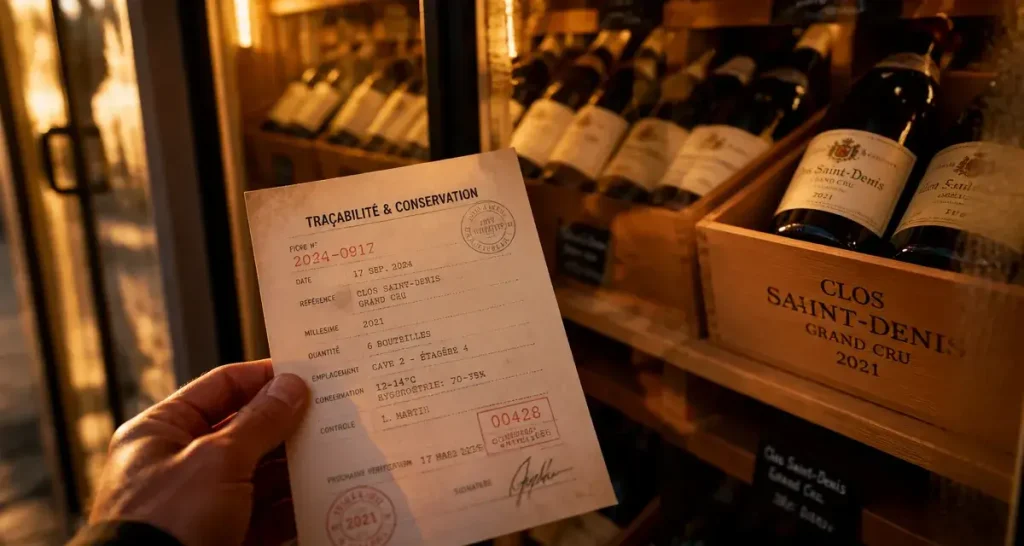 Plateforme vin : fiche traçabilité et conservation en cave, achat et revente