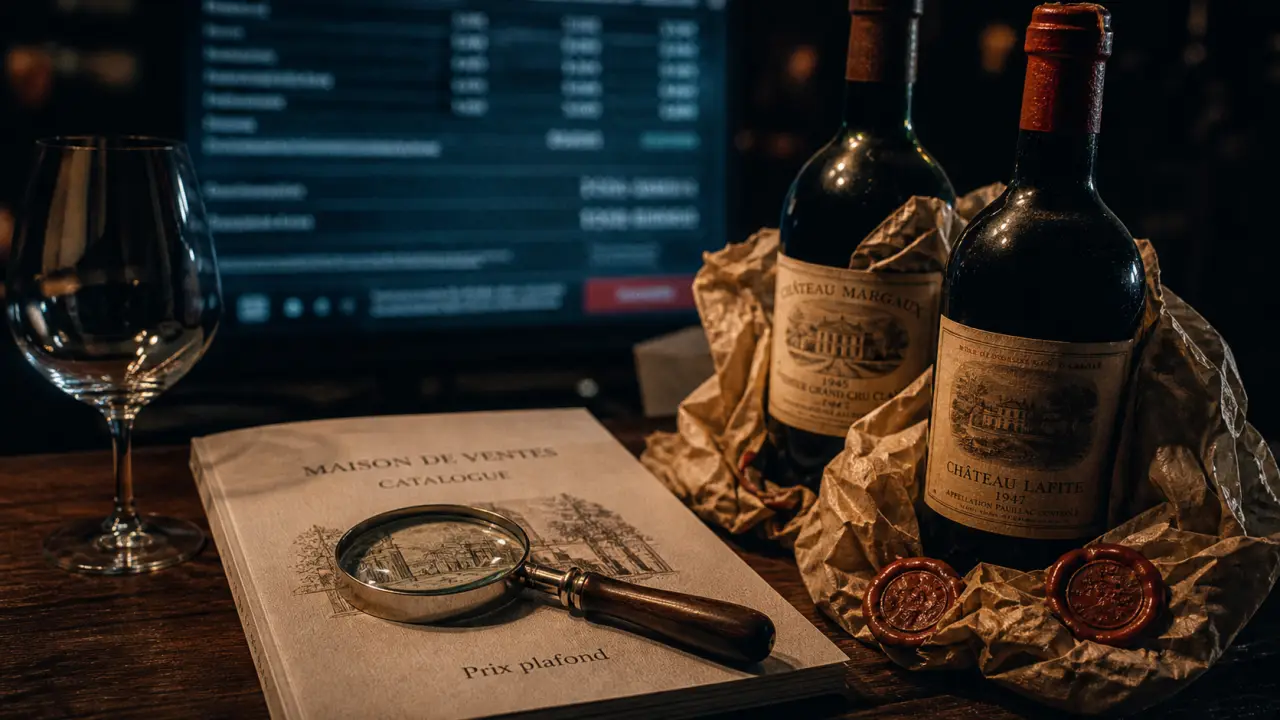 Vente aux encheres vin : estimation lot, calcul frais, bouteilles douteuses