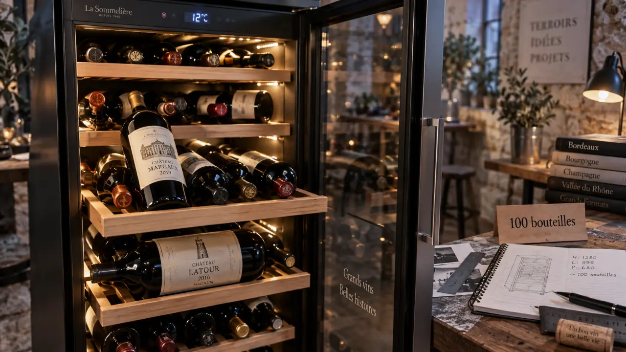Cave a vin 100 bouteille avec porte vitrée et clayettes bois