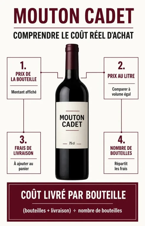 Infographie sur le prix du vin Mouton Cadet et les éléments du coût livré