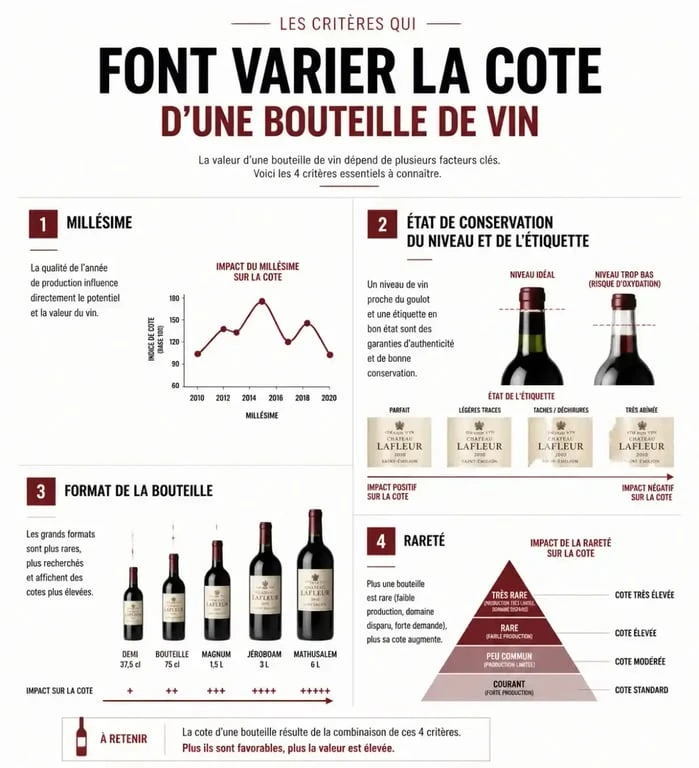 Critères qui influencent la cotation du vin : millésime, conservation, format et rareté