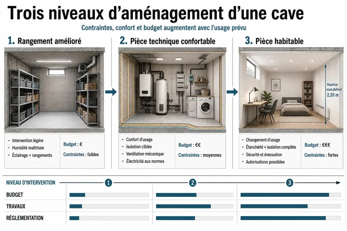 Aménager une cave : comparaison des usages et des budgets selon le niveau de travaux