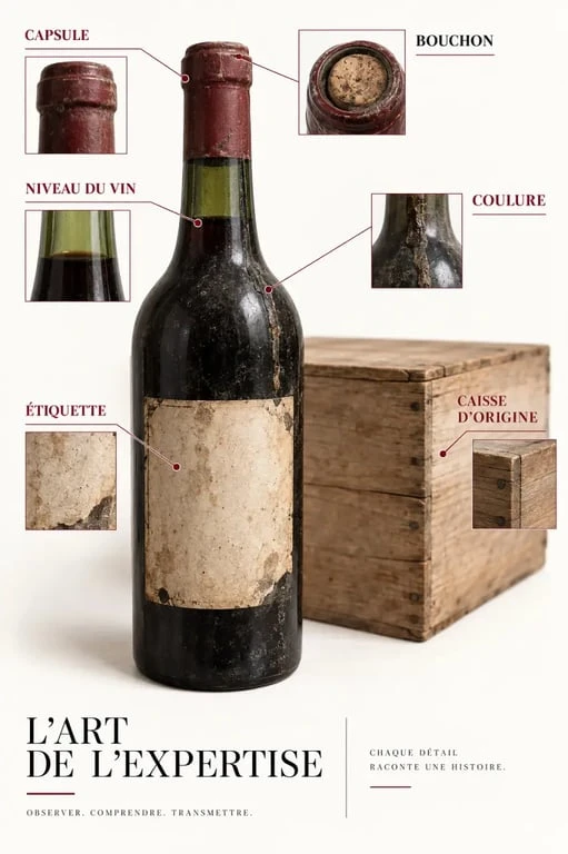 Estimation des vins : critères visuels d’examen d’une bouteille, niveau, étiquette, capsule et conservation