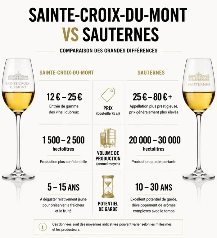 Comparatif des caractéristiques du vin Sainte-Croix-du-Mont et du Sauternes