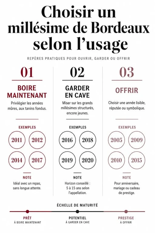 Millésimes Bordeaux : choisir une année pour boire maintenant, garder ou offrir