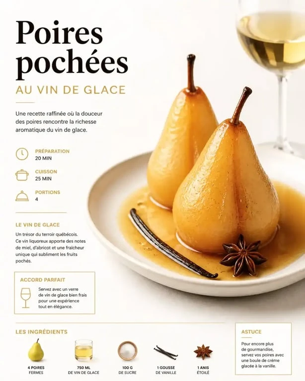 Recette de poires pochées au vin de glace
