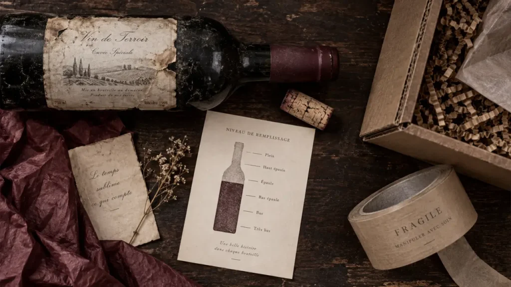 Vente bouteille de vin ancienne : bouteille ancienne à offrir, étiquette et niveau de remplissage visibles