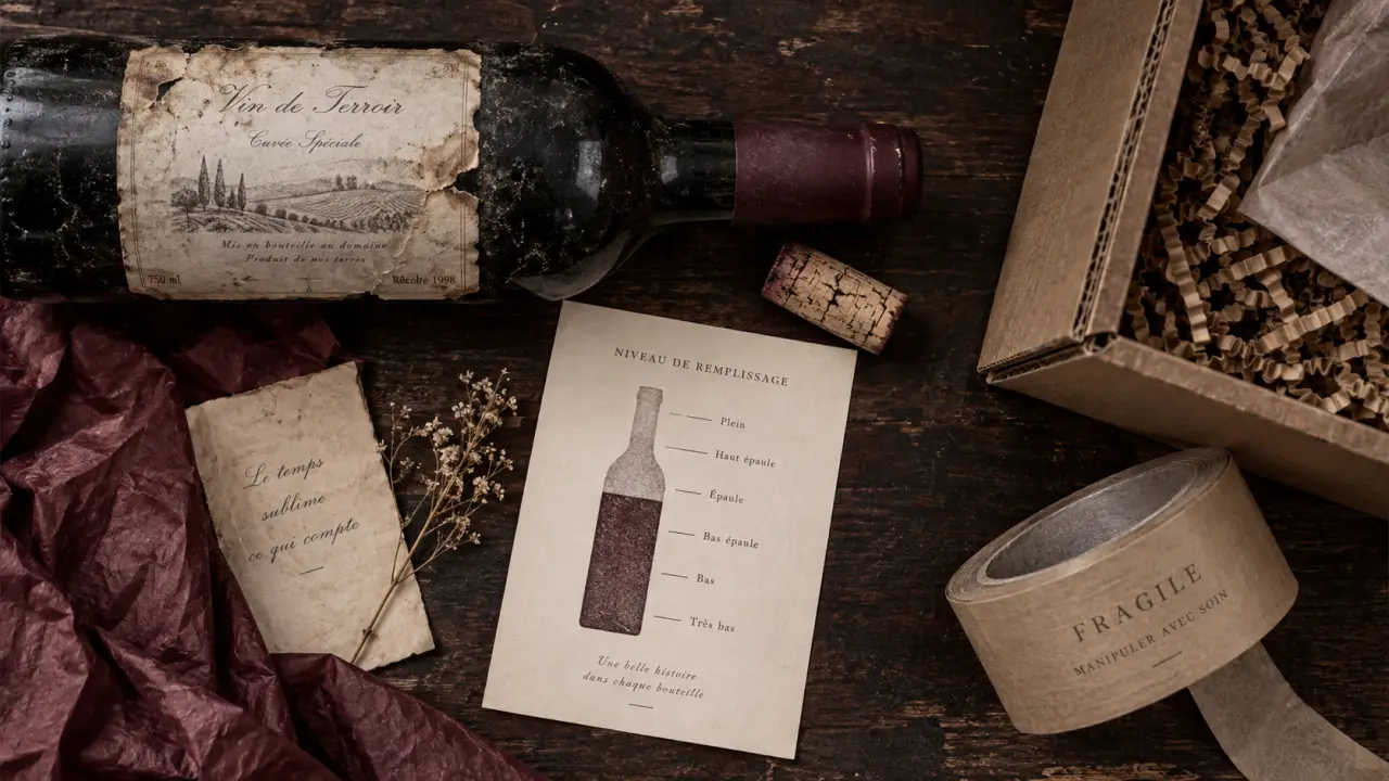 Vente bouteille de vin ancienne : bouteille ancienne à offrir, étiquette et niveau de remplissage visibles