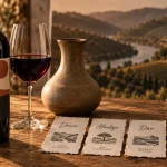 Vin portugais rouge : Douro, Alentejo, Dão, Bairrada, verre et bouteille sur table