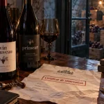 Vin primeur : certificat de réservation sur table, cave en arrière-plan
