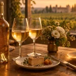 Sauterne vin blanc en verres dorés, température 8 à 13 °C