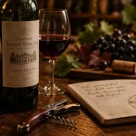Vin rouge du bordelais : bouteille rouge et verres sur table