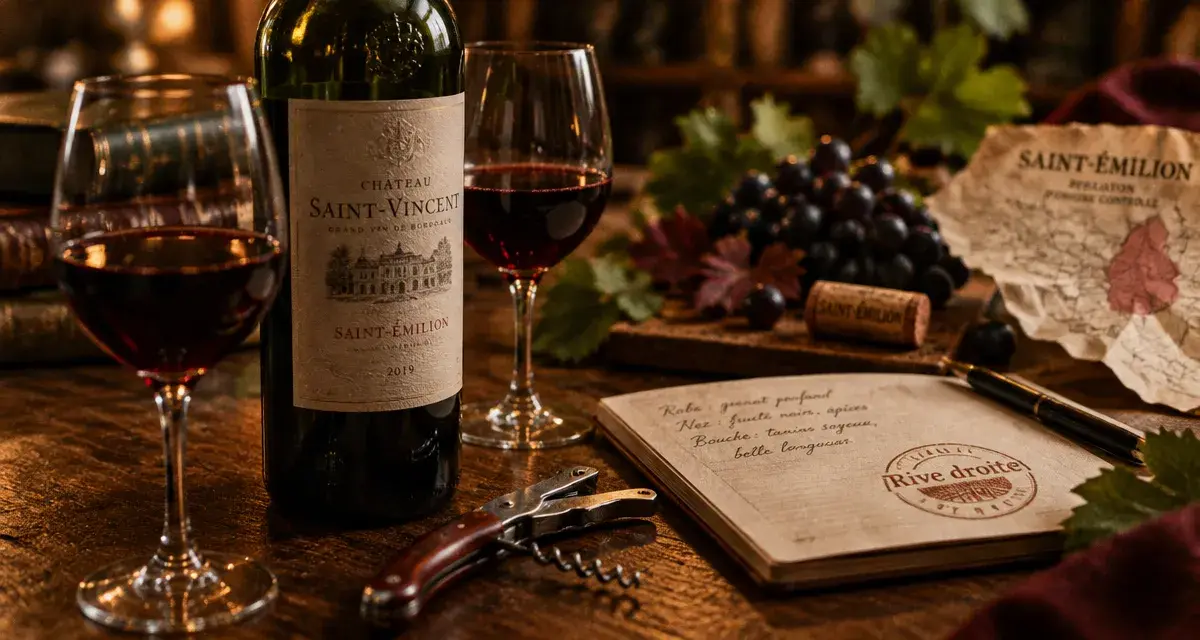 Vin rouge du bordelais : bouteille rouge et verres sur table